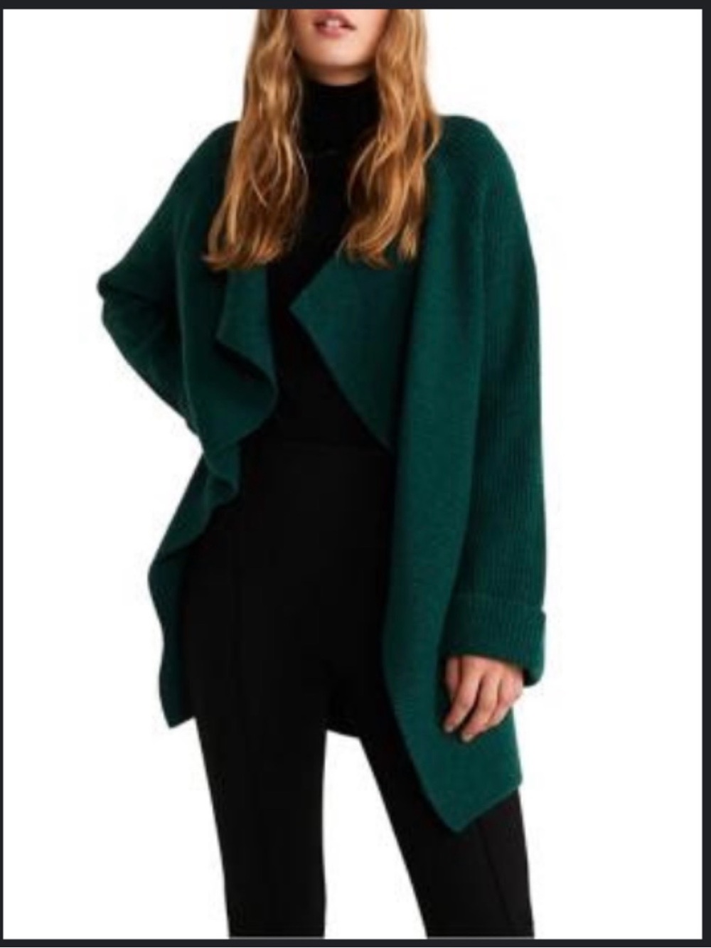 Mango Dark Green Open-Front Knit Cardigan